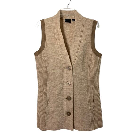 TRIBAL‎ Sweater Vest Womens Medium Beige Wool Knit Removable Faux Fur Collar - Picture 2 of 10